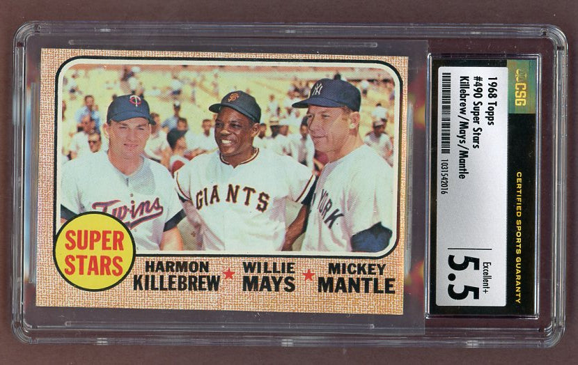 1968 Topps Baseball #490 Mickey Mantle Willie Mays CSG 5.5 EX+ 517885