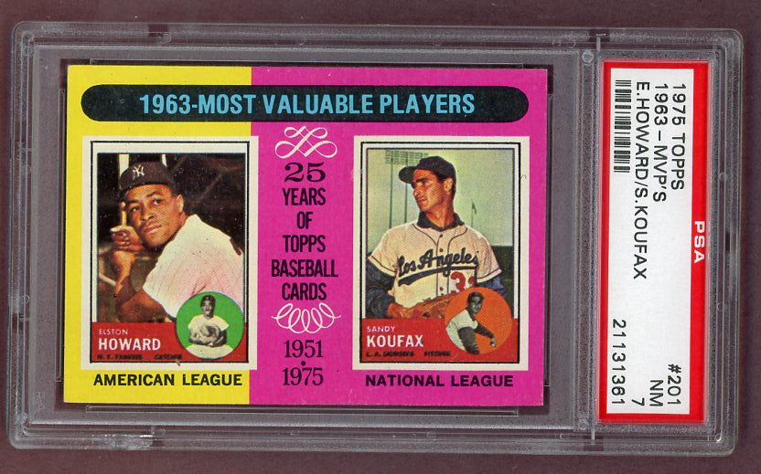 1975 Topps Baseball #201 Elston Howard Sandy Koufax PSA 7 NM 517935