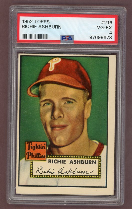 1952 Topps Baseball #216 Richie Ashburn Phillies PSA 4 VG-EX 517987