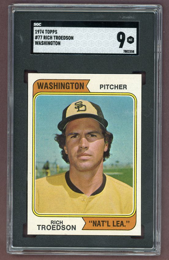 1974 Topps Baseball #77 Rich Troedson Padres SGC 9 Mint Variation 518022