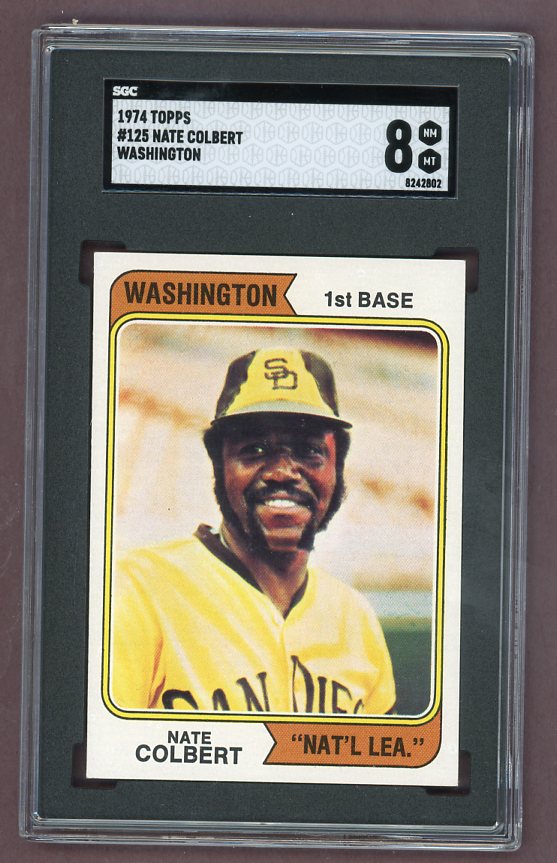 1974 Topps Baseball #125 Nate Colbert Padres SGC 8 NM/MT Variation 518028