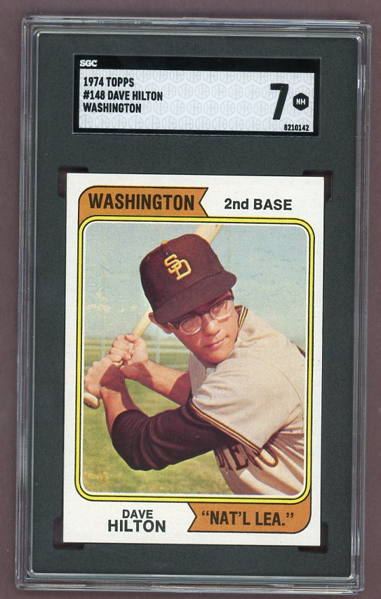 1974 Topps Baseball #148 Dave Hilton Padres SGC 7 NM Variation 518033