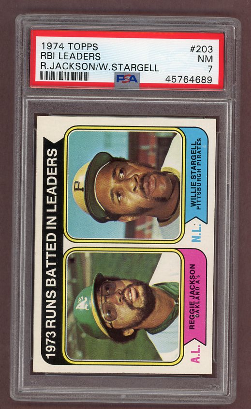 1974 Topps Baseball #203 RBI Leaders Reggie Jackson PSA 7 NM 518041