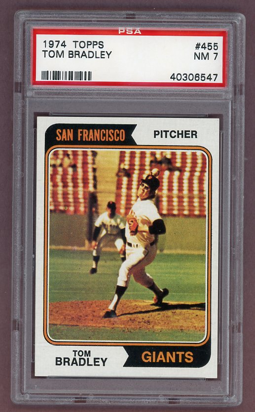 1974 Topps Baseball #455 Tom Bradley Giants PSA 7 NM 518071