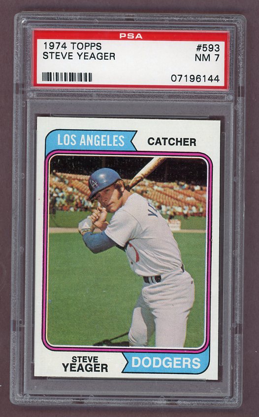 1974 Topps Baseball #593 Steve Yeager Dodgers PSA 7 NM 518096