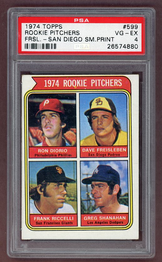 1974 Topps Baseball #599 Dave Freisleben Padres PSA 4 VG-EX Small Print 518098