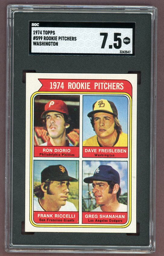 1974 Topps Baseball #599 Dave Freisleben Padres SGC 7.5 NM+ Variation 518099