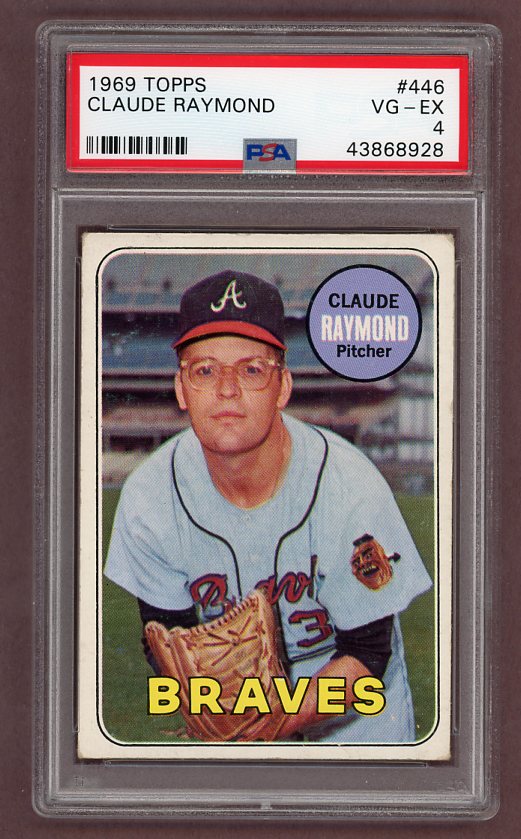 1969 Topps Baseball #446 Claude Raymond Braves PSA 4 VG-EX 518157