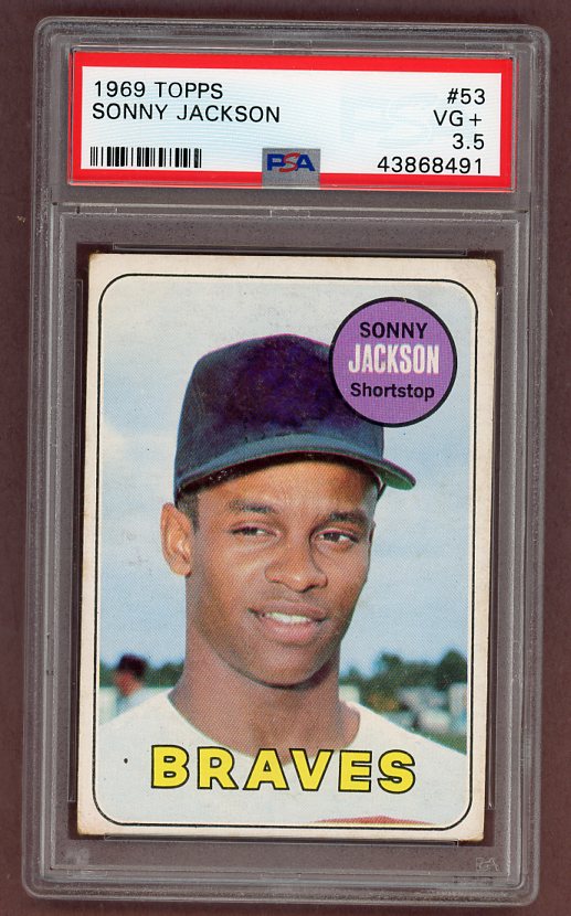 1969 Topps Baseball #53 Sonny Jackson Braves PSA 3.5 VG+ 518214