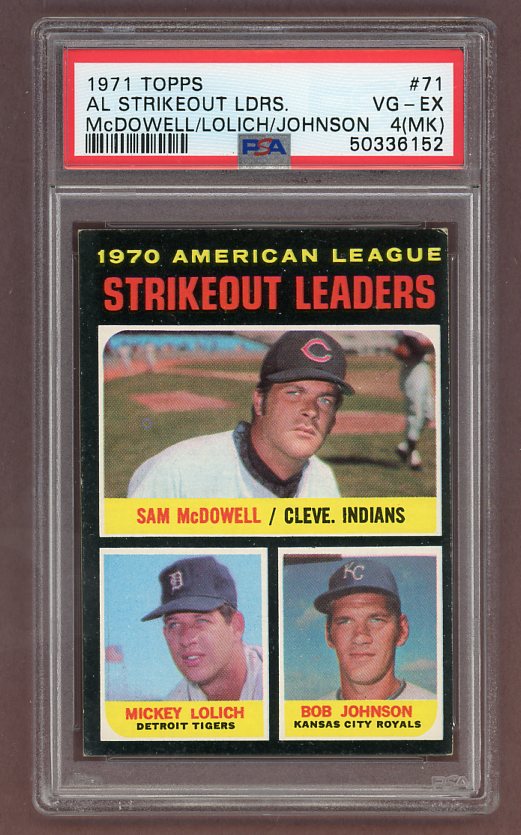 1971 Topps Baseball #071 A.L. Strike Out Leaders McDowell PSA 4 VG-EX mk 518251