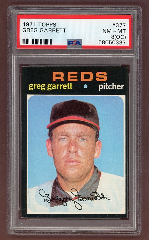 1971 Topps Baseball #377 Greg Garrett Reds PSA 8 NM/MT oc 518428