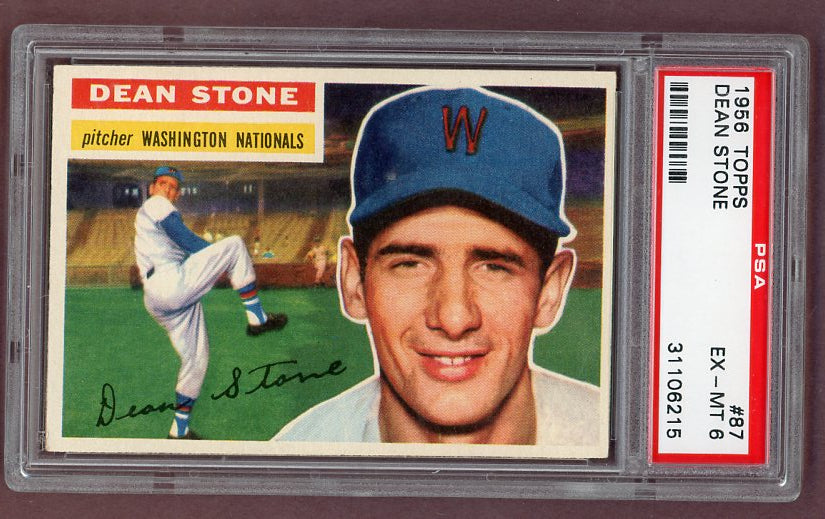 1956 Topps Baseball #087 Dean Stone Senators PSA 6 EX-MT White 518509