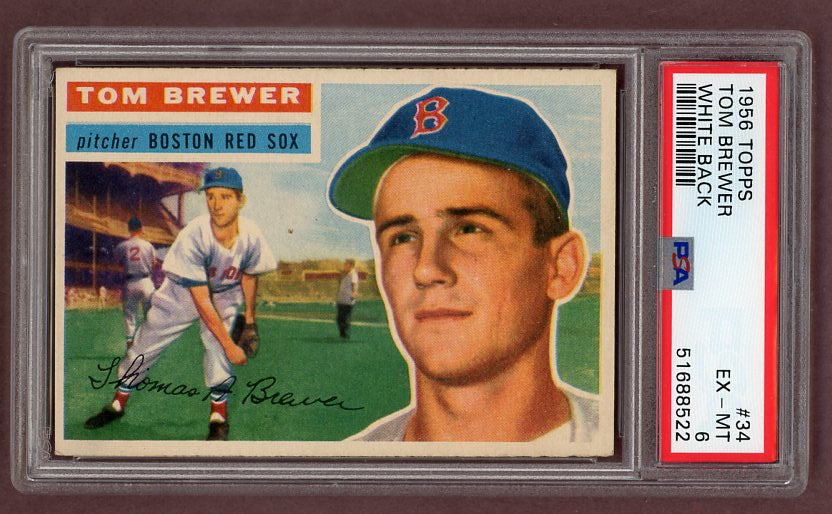 1956 Topps Baseball #034 Tom Brewer Red Sox PSA 6 EX-MT White 518567