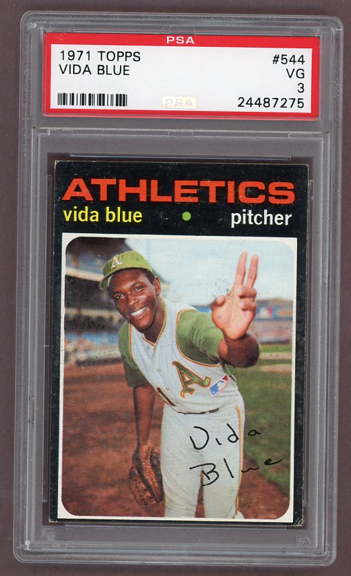 1971 Topps Baseball #544 Vida Blue A's PSA 3 VG 518597