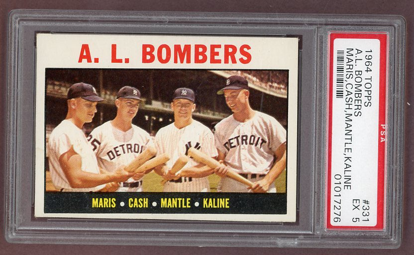 1964 Topps Baseball #331 Mickey Mantle Al Kaline Roger Maris PSA 5 EX 518615