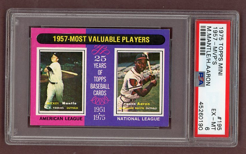 1975 Topps Mini Baseball #195 Mickey Mantle Hank Aaron PSA 6 EX-MT 518637