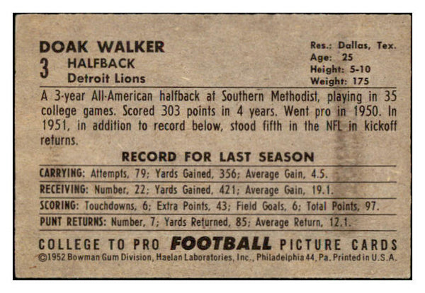 1952 Bowman Small Football #003 Doak Walker Lions EX+/EX-MT 518669