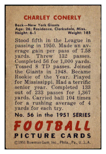 1951 Bowman Football #056 Charley Conerly Giants EX-MT 518934