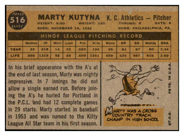 1960 Topps Baseball #516 Marty Kutyna A's NR-MT 518940