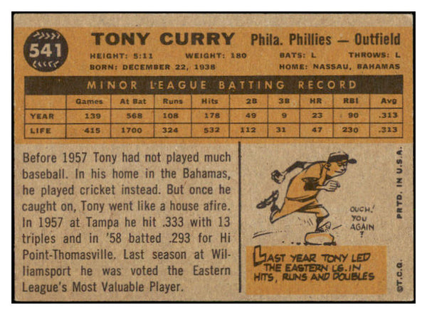 1960 Topps Baseball #541 Tony Curry Phillies NR-MT 518954