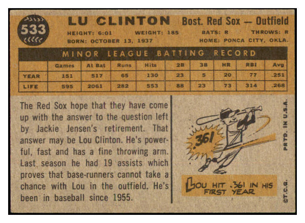 1960 Topps Baseball #533 Lou Clinton Red Sox NR-MT 518957