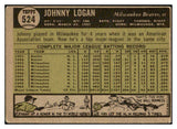 1961 Topps Baseball #524 Johnny Logan Braves VG-EX 519056