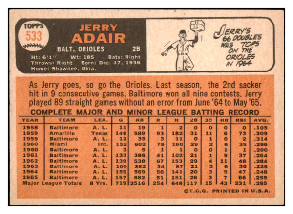 1966 Topps Baseball #533 Jerry Adair Orioles NR-MT 519238