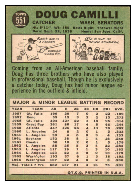 1967 Topps Baseball #551 Doug Camilli Senators NR-MT 519266
