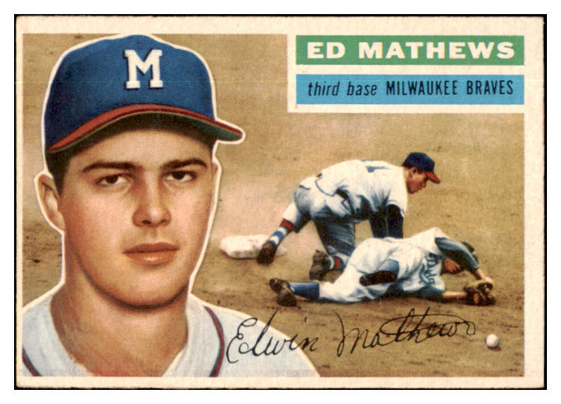 1956 Topps Baseball #107 Eddie Mathews Braves EX-MT Gray 519346