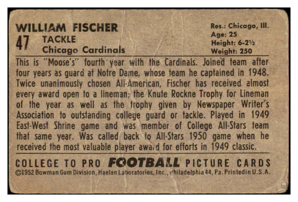 1952 Bowman Large Football #047 William Fischer Cardinals PR-FR 519392