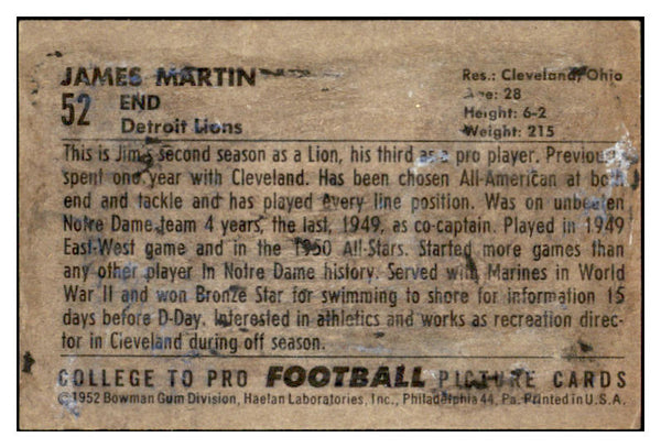 1952 Bowman Large Football #052 James Martin Lions FR-GD 519398