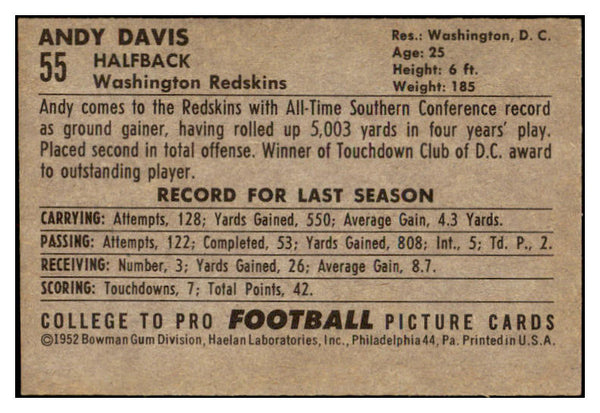 1952 Bowman Large Football #055 Andy Davis Washington PR-FR 519401