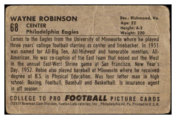 1952 Bowman Large Football #068 Wayne Robinson Eagles PR-FR 519411