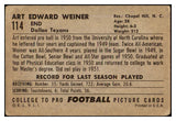 1952 Bowman Large Football #114 Art Weiner Texans VG 519445