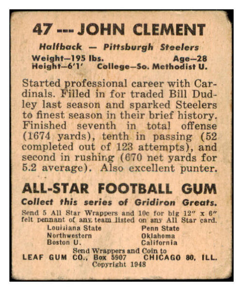 1948 Leaf #047 Johnny Clement Steelers GD-VG 519512