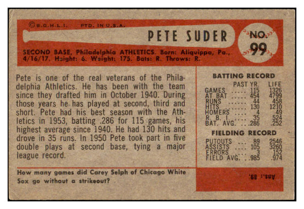 1954 Bowman Baseball #099 Pete Suder A's NR-MT 519623