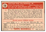 1952 Topps Baseball #138 Bill Macdonald Pirates EX 519629