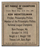 1951 Berk Ross #003-10 Ken Heintzelman Phillies VG-EX 519721