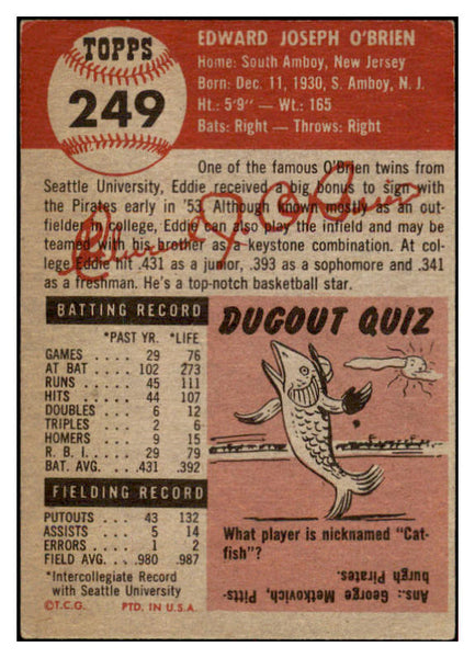 1953 Topps Baseball #249 Ed O'Brien Pirates VG-EX 519793