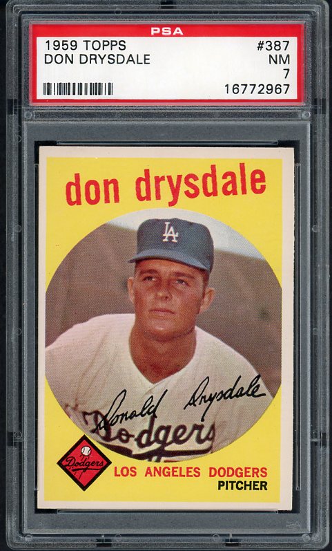 1959 Topps Baseball #387 Don Drysdale Dodgers PSA 7 NM 519815