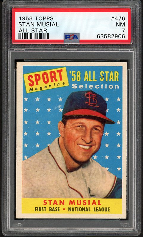 1958 Topps Baseball #476 Stan Musial A.S. Cardinals PSA 7 NM 519823