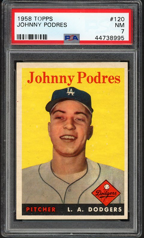 1958 Topps Baseball #120 Johnny Podres Dodgers PSA 7 NM 519830