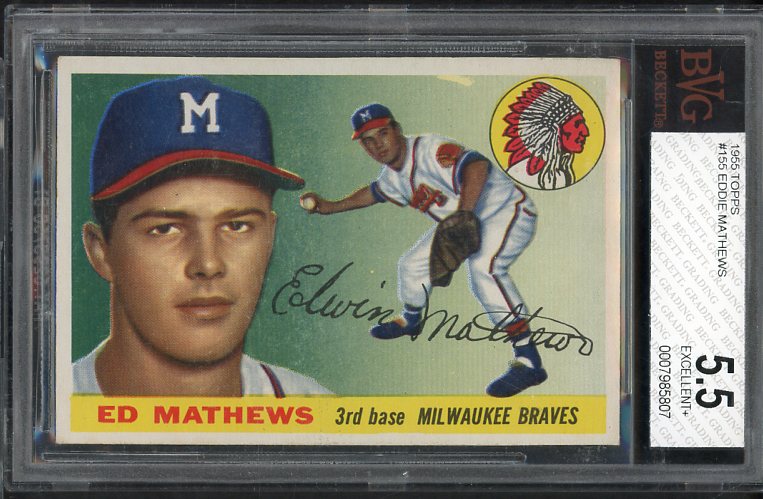 1955 Topps Baseball #155 Eddie Mathews Braves BVG 5.5 EX+ 519835