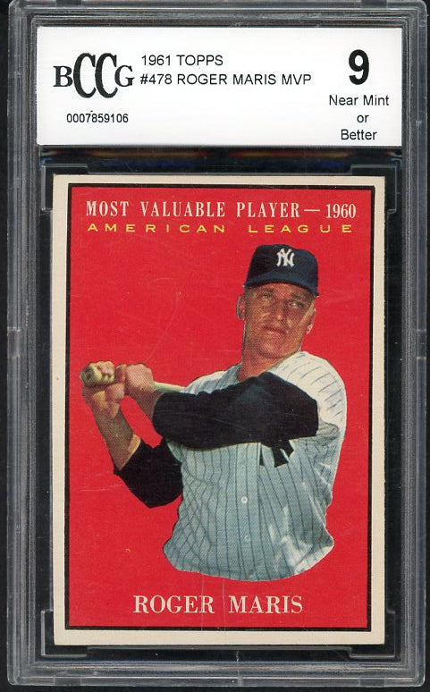 1961 Topps Baseball #478 Roger Maris MVP Yankees BCCG 9 crack 519877