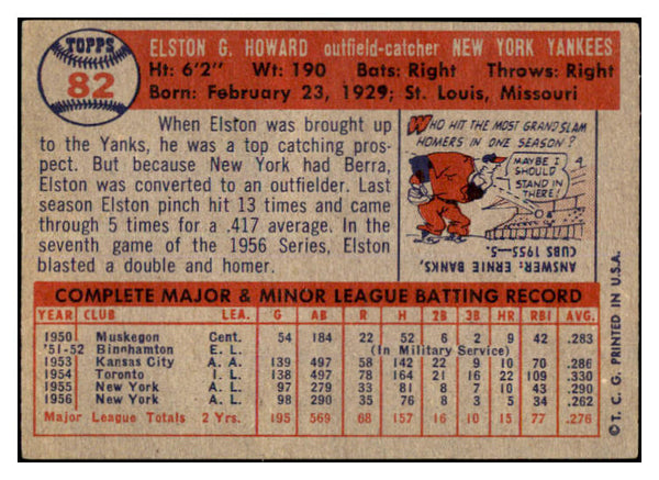 1957 Topps Baseball #082 Elston Howard Yankees EX+/EX-MT 520009