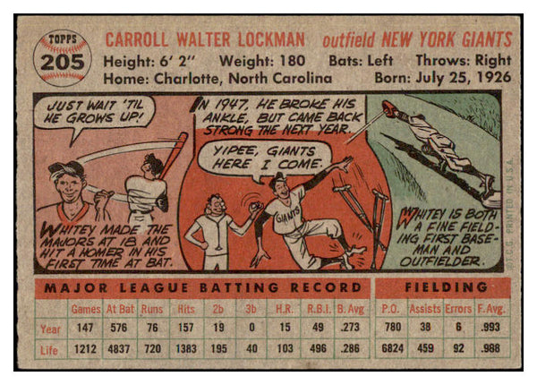 1956 Topps Baseball #205 Whitey Lockman Giants EX-MT 520190