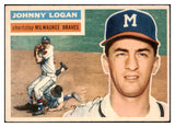 1956 Topps Baseball #136 Johnny Logan Braves EX-MT Gray 520201