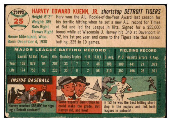 1954 Topps Baseball #025 Harvey Kuenn Tigers VG-EX 520242