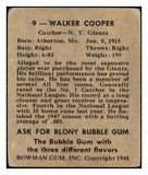 1948 Bowman Baseball #009 Walker Cooper Giants GD-VG 520250