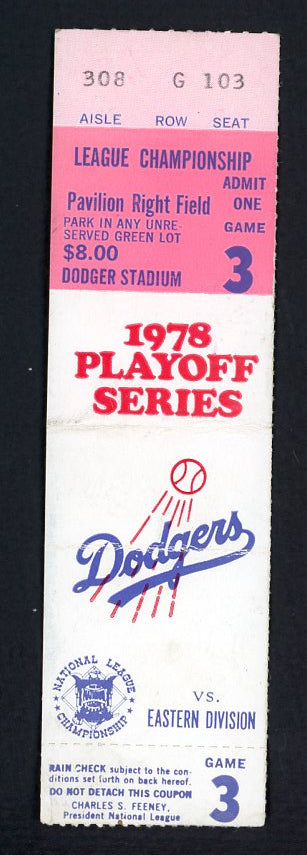 1978 NLCS Game 3 Ticket Dodgers vs Phillies VG 520437